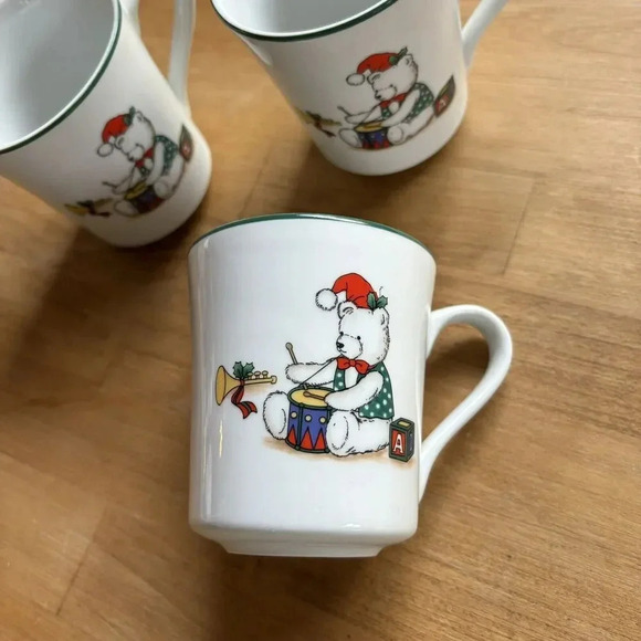Vintage Holiday Christmas Memories Coffee Tea Cup Mug Bear With Drum Set of 3 - Picture 2 of 8